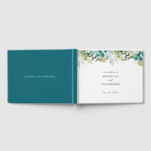 Blauwgroen Waterverf Botanische bruiloft Monogram Gastenboek (Volledig)