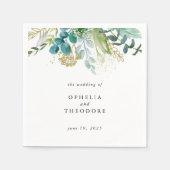 Blauwgroen Waterverf Botanische bruiloft Monogram Servet (Voorkant)