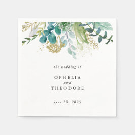 Blauwgroen Waterverf Botanische bruiloft Monogram Servet