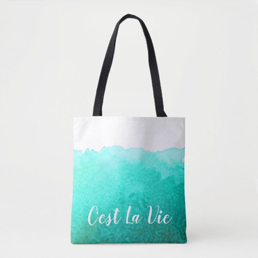 Blauwgroen waterverf C'est La Vie Franse quote chi Tote Bag (Voorkant)