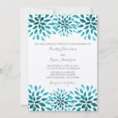 Blauwgroen Waterverf chrysanten bruiloft uitnodigi Kaart (Voorkant)