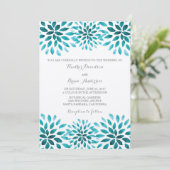 Blauwgroen Waterverf chrysanten bruiloft uitnodigi Kaart (Staand voorkant)