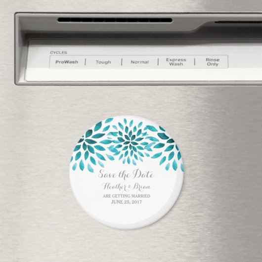 Blauwgroen Waterverf Chrysanthemum Opslaan Datum Magneet (Insitu (Vaatwasser))