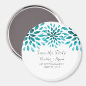 Blauwgroen Waterverf Chrysanthemum Opslaan Datum Magneet (Voorkant / Achterkant)