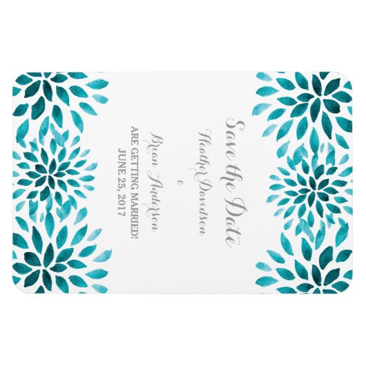 Blauwgroen Waterverf Chrysanthemum Opslaan Datum Magneet (Horizontaal)