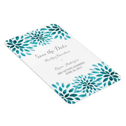 Blauwgroen Waterverf Chrysanthemum Opslaan Datum Magneet (Rechterzijde)