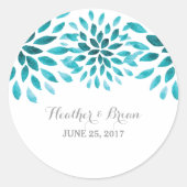 Blauwgroen Waterverf Chrysanthemum Wedding Sticker (Voorkant)