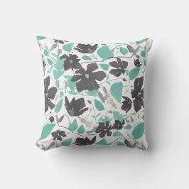 Blauwgroen Waterverf Clematis Floral Kussen