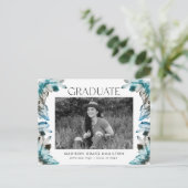 Blauwgroen Waterverf Crystal Photo Graduparty Uitnodiging Briefkaart (Staand voorkant)