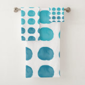 Blauwgroen Waterverf Cute Happy Polka Dots Art Bad Handdoek (Insitu)