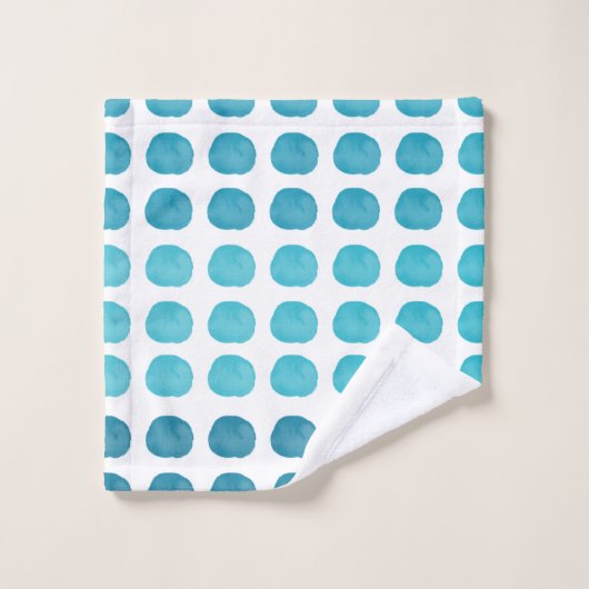 Blauwgroen Waterverf Cute Happy Polka Dots Art Bad Handdoek (Wasdoekje)