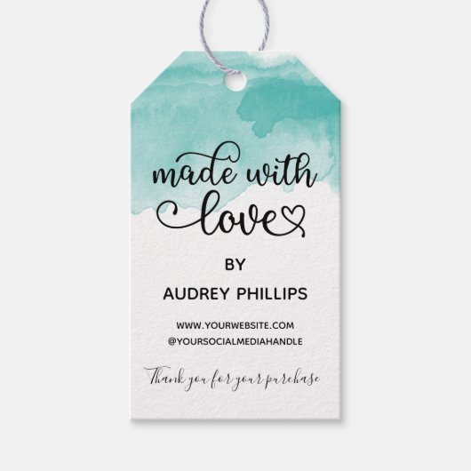 Blauwgroen Waterverf die gemaakt is met het Label Cadeaulabel (Voorkant)