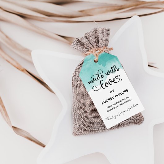 Blauwgroen Waterverf die gemaakt is met het Label Cadeaulabel