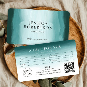 Blauwgroen Waterverf Esthetician Spa Cadeaubon Visitekaartje