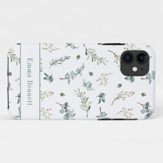 Blauwgroen Waterverf Eucalyptus Greenery Patroonna Case-Mate iPhone Case (Achterkant (horizontaal))