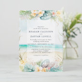 Blauwgroen Waterverf Floral Beach Wedding Kaart (Staand voorkant)