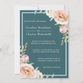  Blauwgroen Waterverf Floral Wedding Kaart (Voorkant)