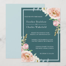 Blauwgroen Waterverf Floral Wedding Kaart