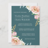  Blauwgroen Waterverf Floral Wedding Kaart (Voorkant)