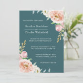  Blauwgroen Waterverf Floral Wedding Kaart (Staand voorkant)