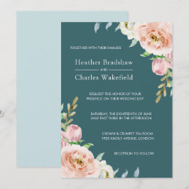 Blauwgroen Waterverf Floral Wedding Kaart