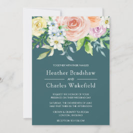  Blauwgroen Waterverf Floral Wedding Kaart