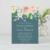  Blauwgroen Waterverf Floral Wedding Kaart (Staand voorkant)