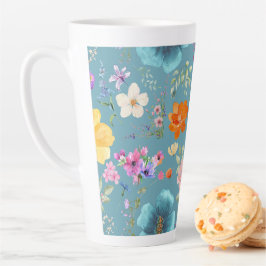 Blauwgroen Waterverf Flowers Latte Coffee Cup Mok