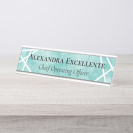 Blauwgroen Waterverf geometrische moderne aangepas Bureau Naambordje