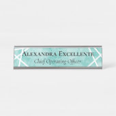 Blauwgroen Waterverf geometrische moderne aangepas Bureau Naambordje (Voorkant)