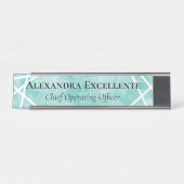 Blauwgroen Waterverf geometrische moderne aangepas Bureau Naambordje (Voorkant)