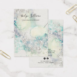 Blauwgroen waterverf glitter ketting display kaart