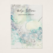 Blauwgroen waterverf glitter ketting display kaart (Voorkant)