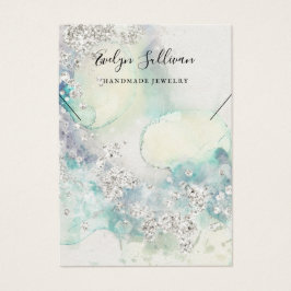 Blauwgroen waterverf glitter ketting display kaart