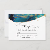Blauwgroen Waterverf Gold Agate Geo RSVP Kaartje (Voorkant)