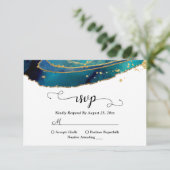 Blauwgroen Waterverf Gold Agate Geo RSVP Kaartje (Staand voorkant)