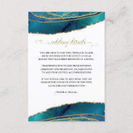Blauwgroen Waterverf Gold Agate Wedding-kaart Informatiekaartje