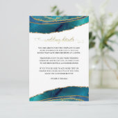 Blauwgroen Waterverf Gold Agate Wedding-kaart Informatiekaartje (Staand voorkant)