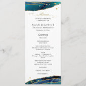 Blauwgroen Waterverf Gold Agate Wedding Programmakaart (Voorkant)