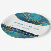 Blauwgroen Waterverf Gold Agate Wedding Reception Papieren Bordje (Gekanteld)