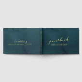 Blauwgroen Waterverf Gold Script Elegant Wedding Gastenboek (Volledig)