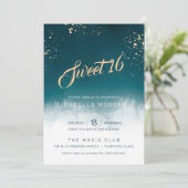 Blauwgroen Waterverf Golden Splatter Sweet 16 Part Kaart (Staand voorkant)