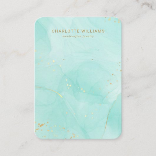 Blauwgroen Waterverf Goud Aangepaste Sieraden Kaar Visitekaartje (Voorkant)