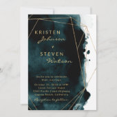 Blauwgroen Waterverf Goud Geometrisch Lijst Bruilo Kaart (Voorkant)