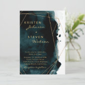 Blauwgroen Waterverf Goud Geometrisch Lijst Bruilo Kaart (Staand voorkant)