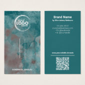 Blauwgroen Waterverf Haarklem Logo QRCode Display  Visitekaartje