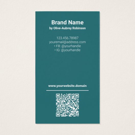 Blauwgroen Waterverf Haarklem Logo QRCode Display  Visitekaartje (Achterkant)