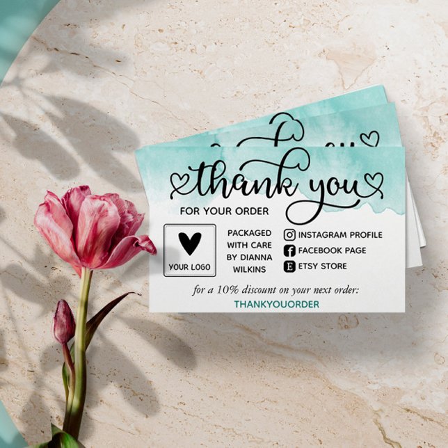 Blauwgroen Waterverf Hartelijk dank voor uw bestel Visitekaartje (Creator heeft geüpload)