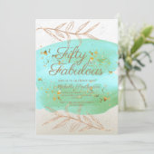 Blauwgroen Waterverf Ivory and Gold Dust 50th Birt Kaart (Staand voorkant)