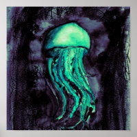 Blauwgroen Waterverf kwallen